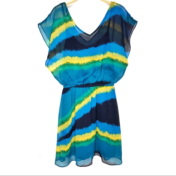 EXPRESS Chiffon Dress || Blue Multi - Picture 2 of 3